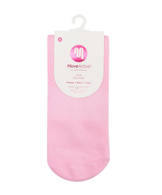 Active Stores - MOVEACTIVE CREW NON SLIP GRIP SOCKS - RIBBED SPORTY PINK - MOVEACTIVE